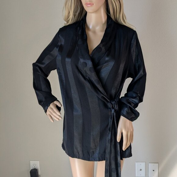 Victoria's Secret Wrap Tie Kimono Robe Striped Polka Dot Satin XS/S - Picture 1 of 12